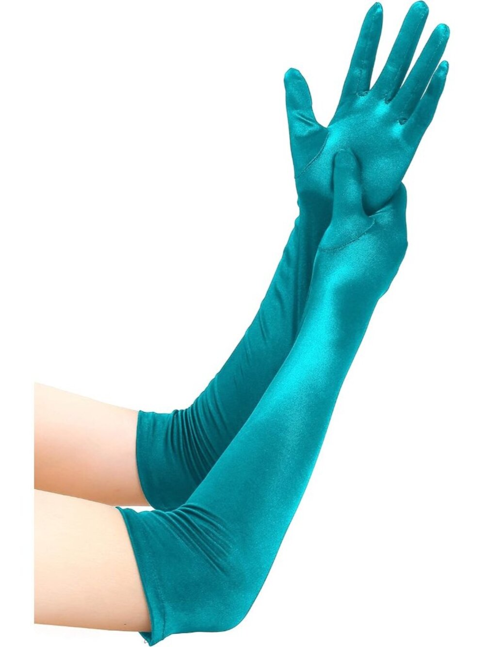 Women's Malachite 1920s Elbow Length Party High Shine Long Opera Satin Gloves
